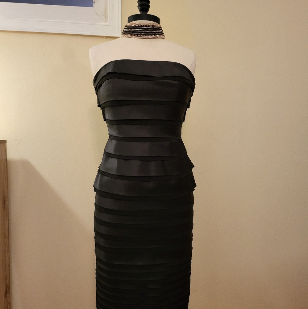 White House Black Market Black Strapless Layered Cocktail Dress